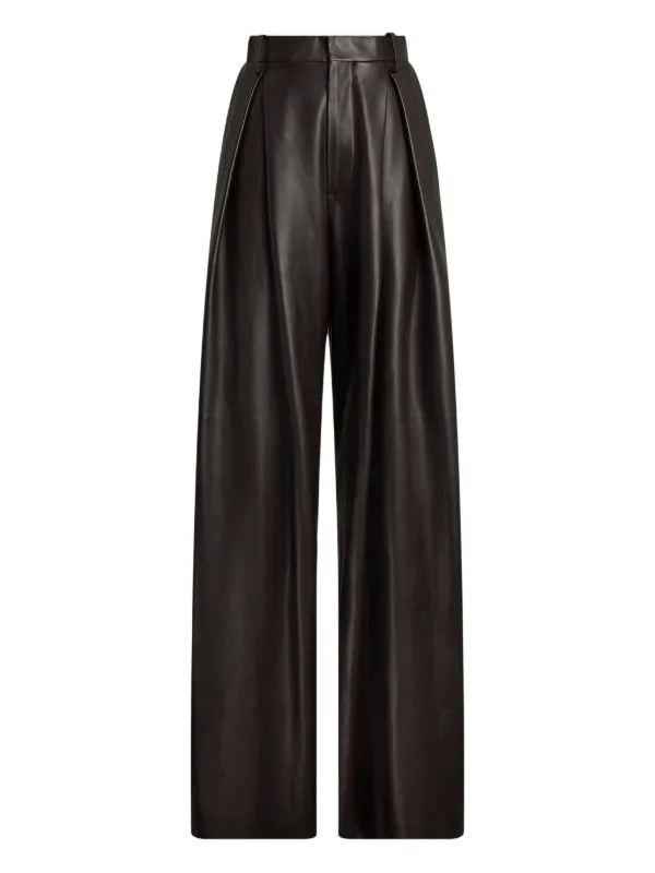 Ralph Lauren Collection Pleated Leather Trousers in Brown