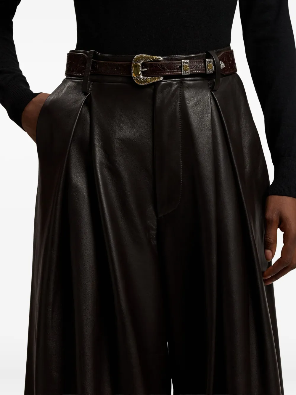 Ralph Lauren Lambskin Kelsie Trousers In Black