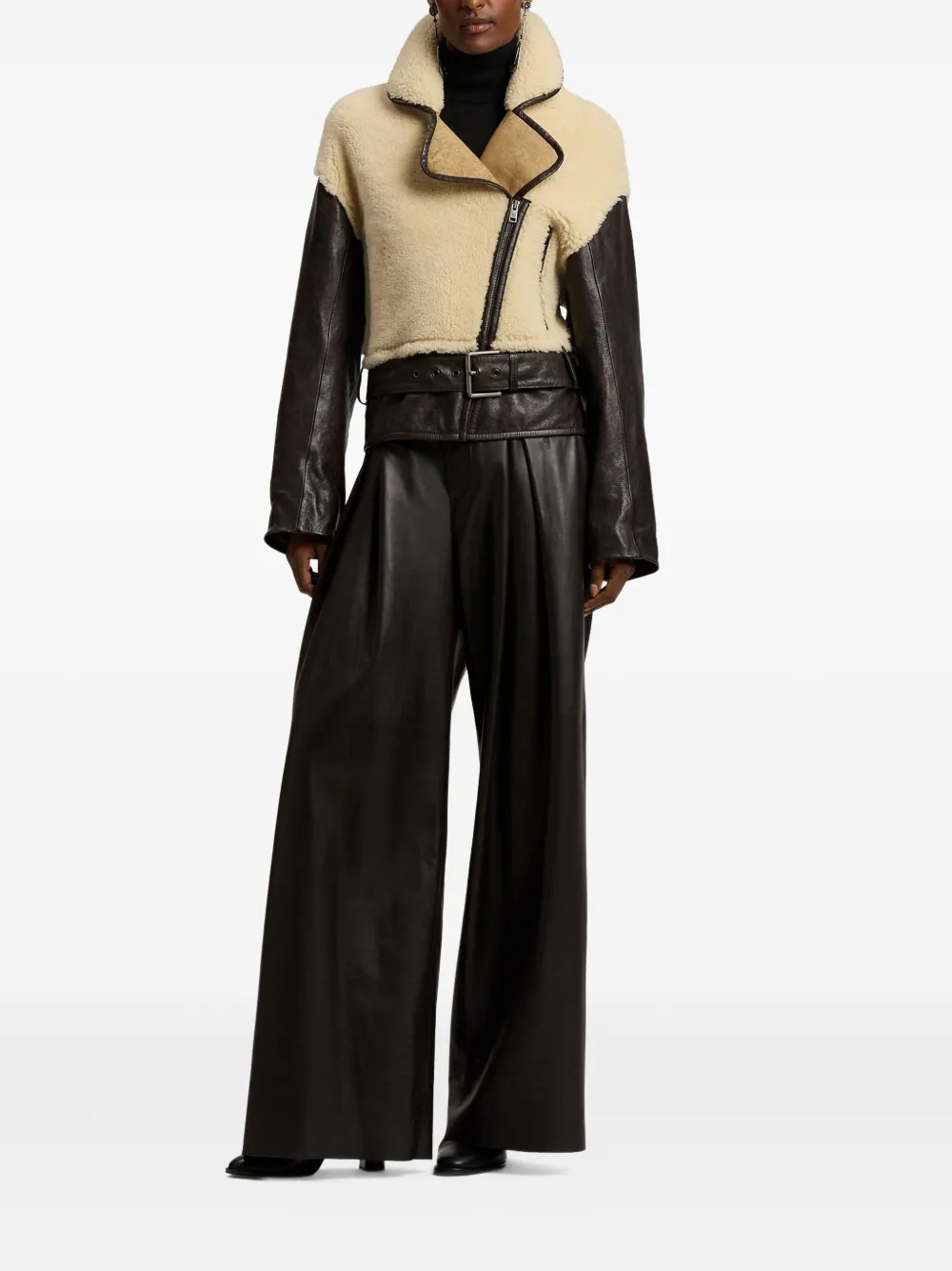Ralph Lauren Collection Leren plooibroek - Bruin