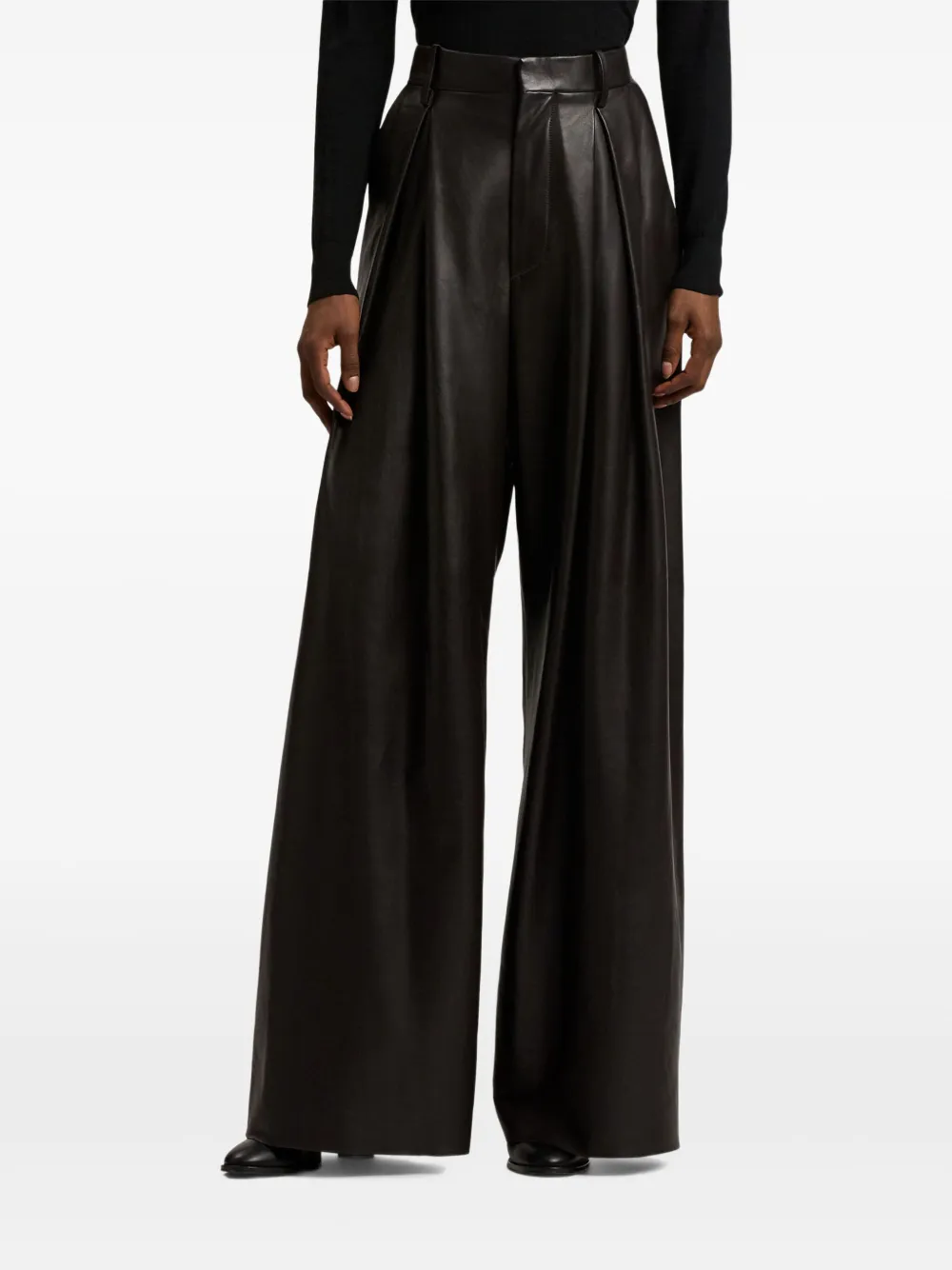 Ralph Lauren Lambskin Kelsie Trousers In Black