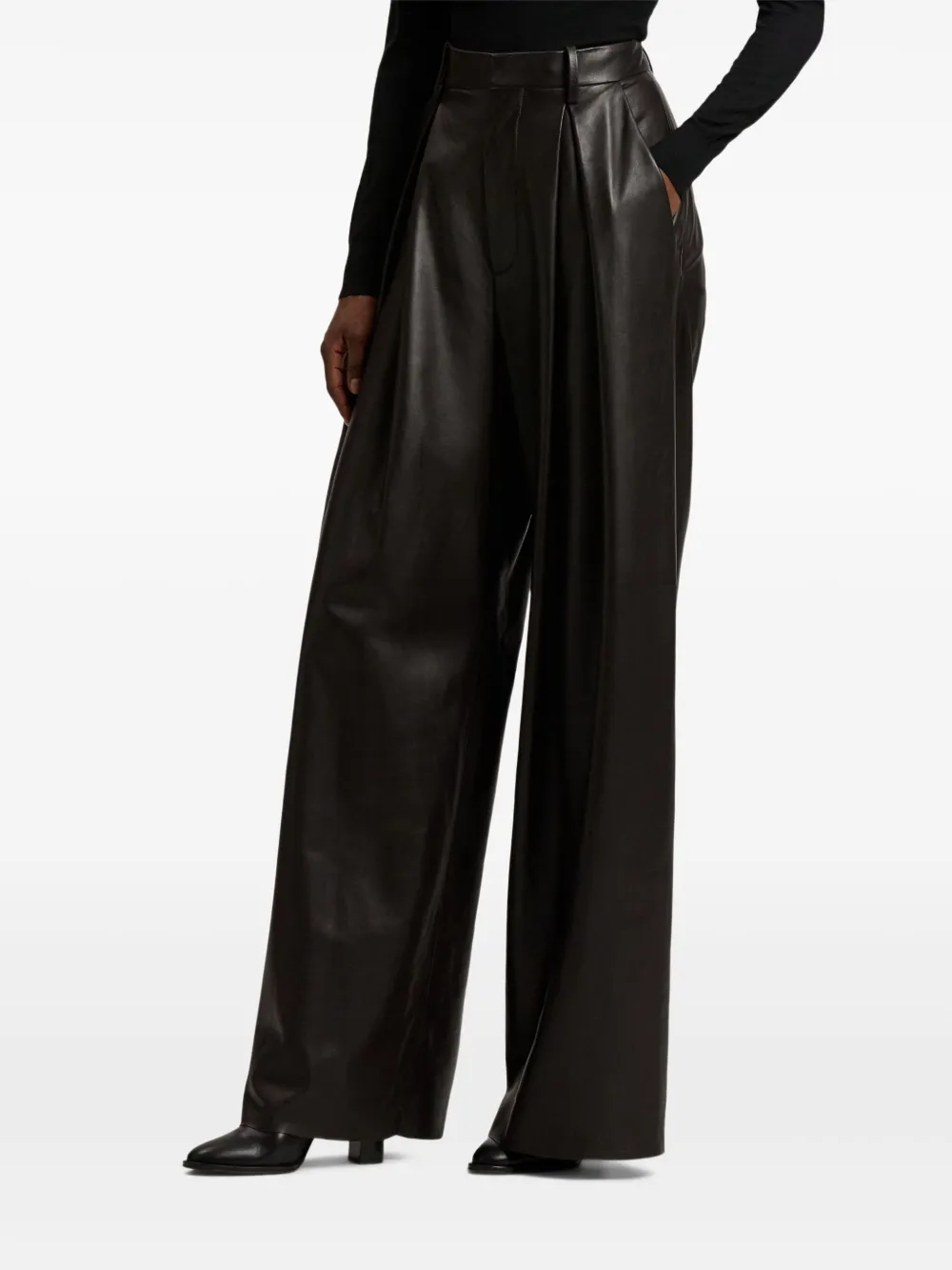 Ralph Lauren Lambskin Kelsie Trousers In Black