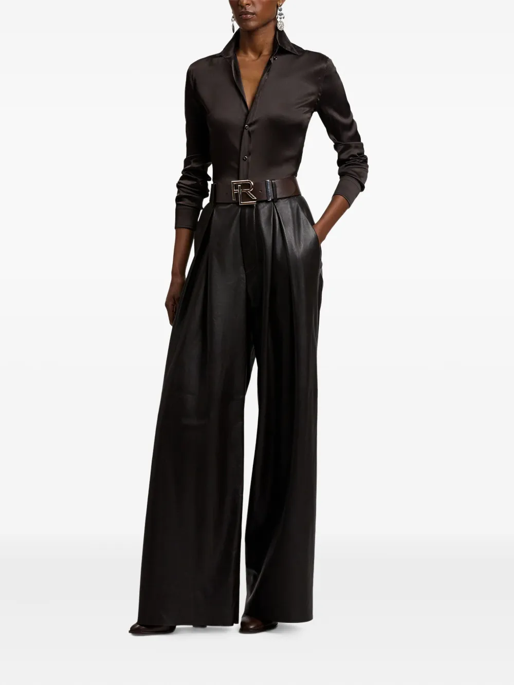 Ralph Lauren Collection blouse van satijn-zijdeblend - Bruin