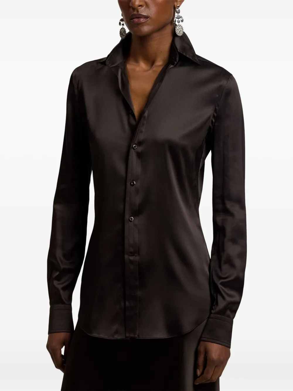 Ralph Lauren Cameron Silk-blend Charmeuse Shirt In Brown