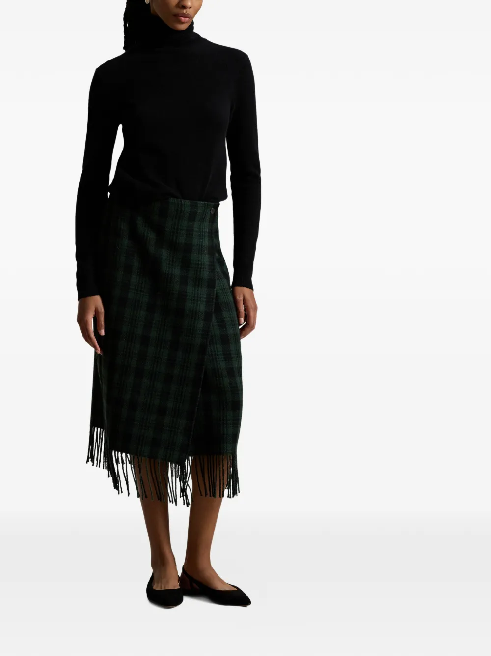 Polo Ralph Lauren Geruite midi-rok met franje Groen