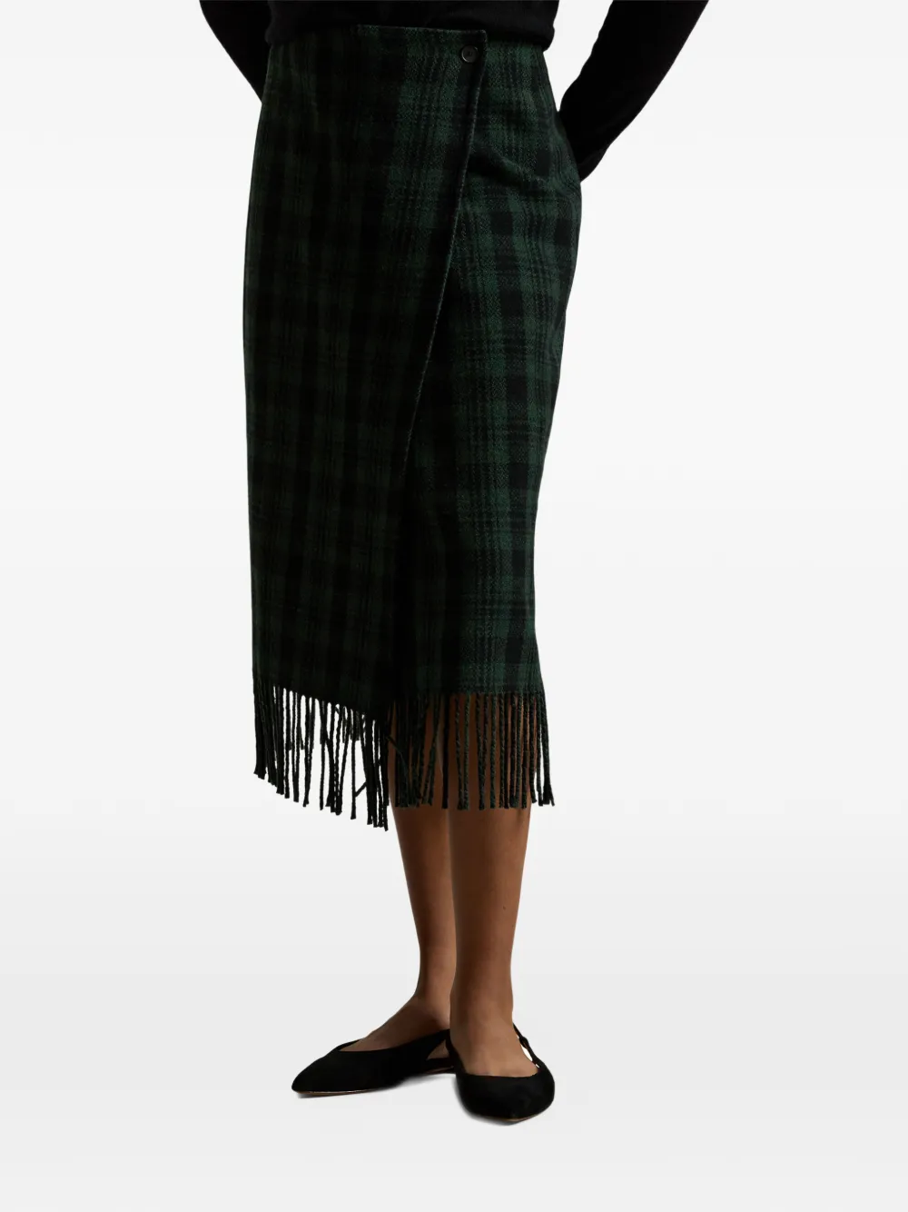 Polo Ralph Lauren Geruite midi-rok met franje Groen