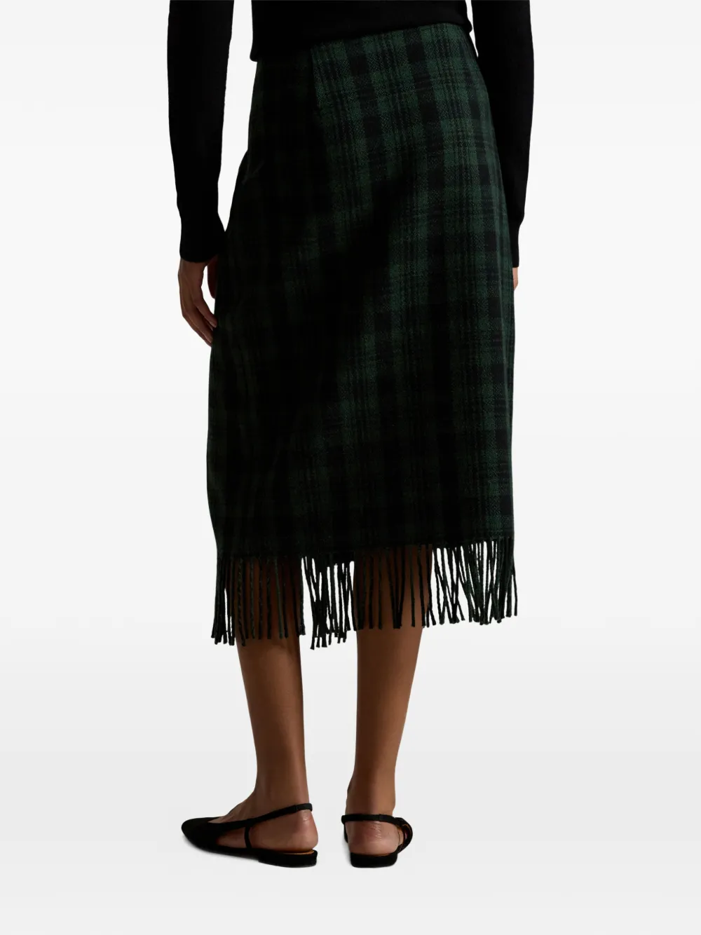 Polo Ralph Lauren Geruite midi-rok met franje Groen