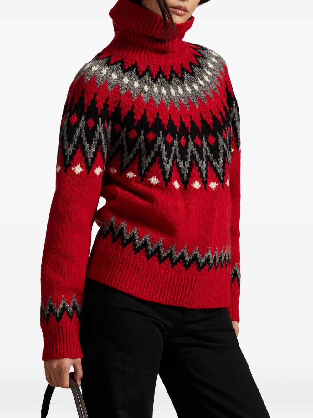 Polo Ralph Lauren Wool Blend Long Sleeve Turtleneck Pullover Sweater Fireside Red Multi In Red