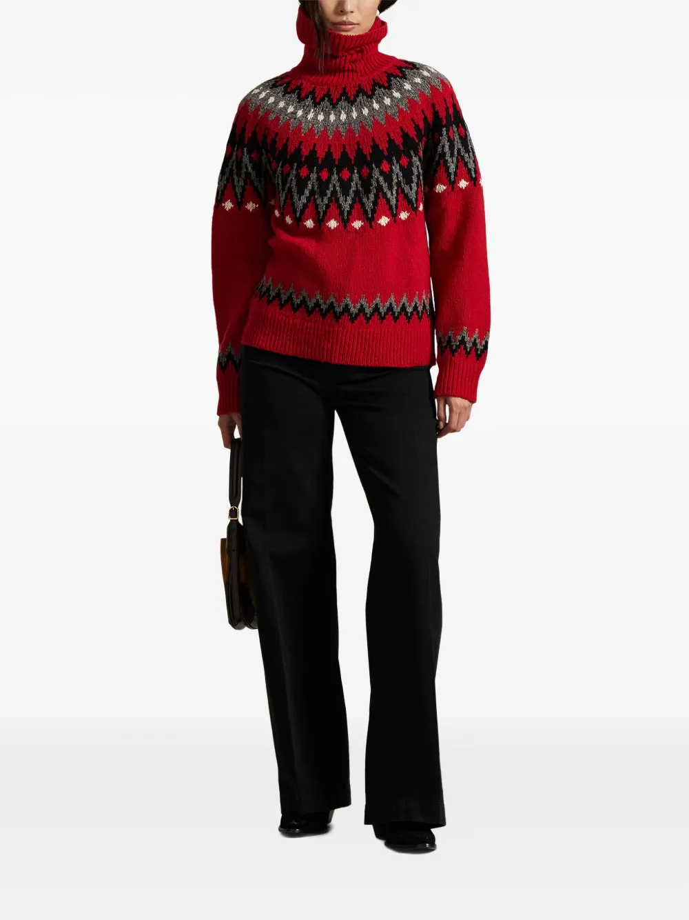 Polo Ralph Lauren Wool Blend Long Sleeve Turtleneck Pullover Sweater Fireside Red Multi In Red