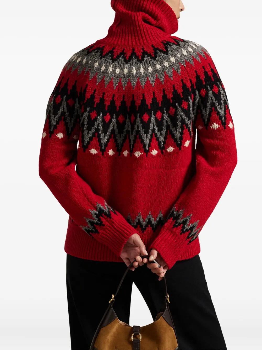 Polo Ralph Lauren Wool Blend Long Sleeve Turtleneck Pullover Sweater Fireside Red Multi In Red