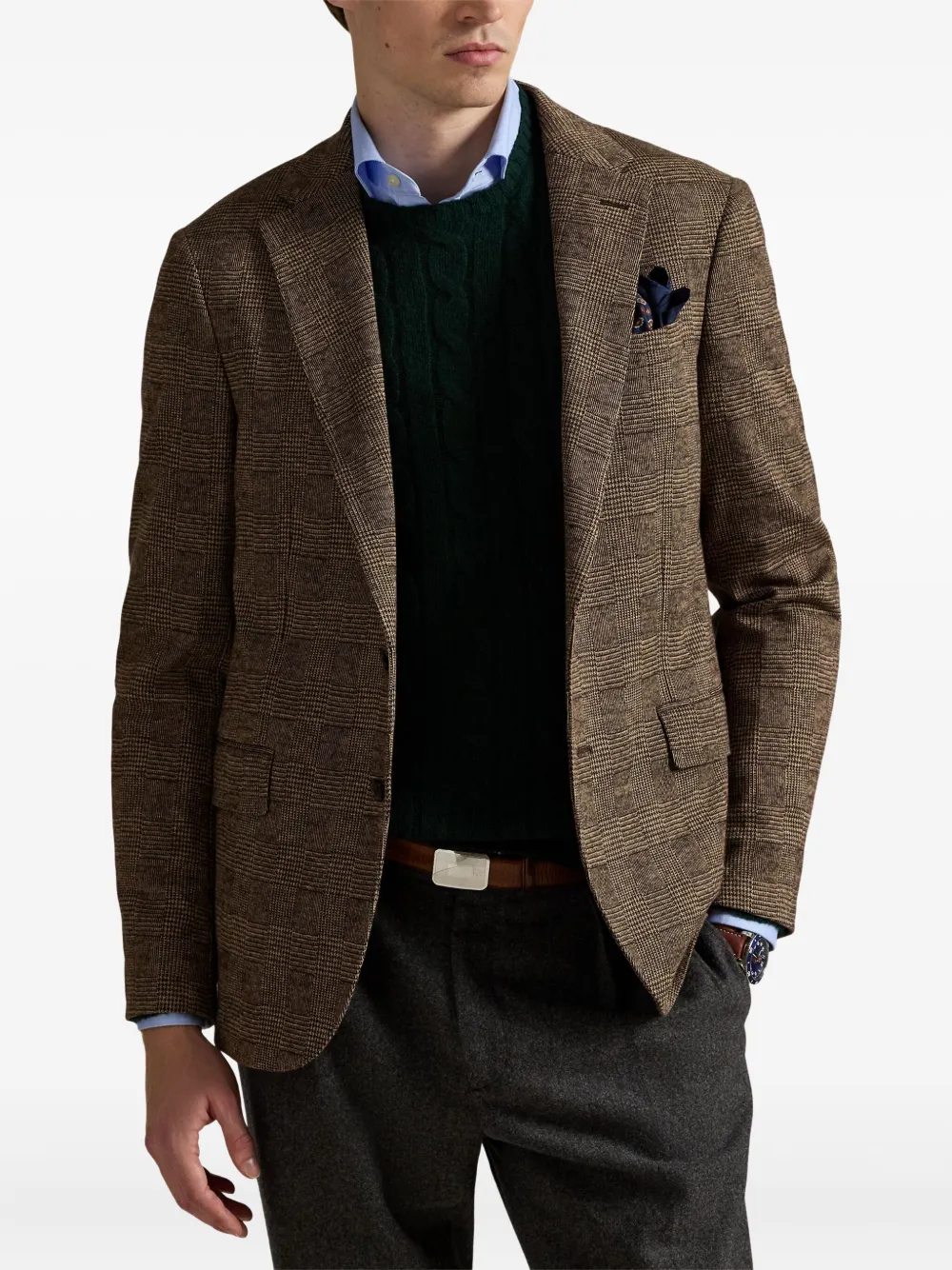 Polo Ralph Lauren Checke-pattern Single-breasted Blazer In Brown