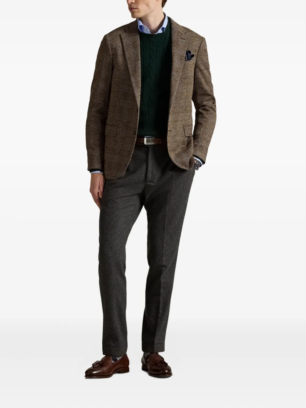 Polo Ralph Lauren Checke-pattern Single-breasted Blazer In Brown
