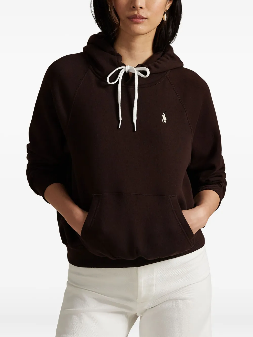 Polo Ralph Lauren Fleece Cotton Hoodie With Logo Embroidery In Brown