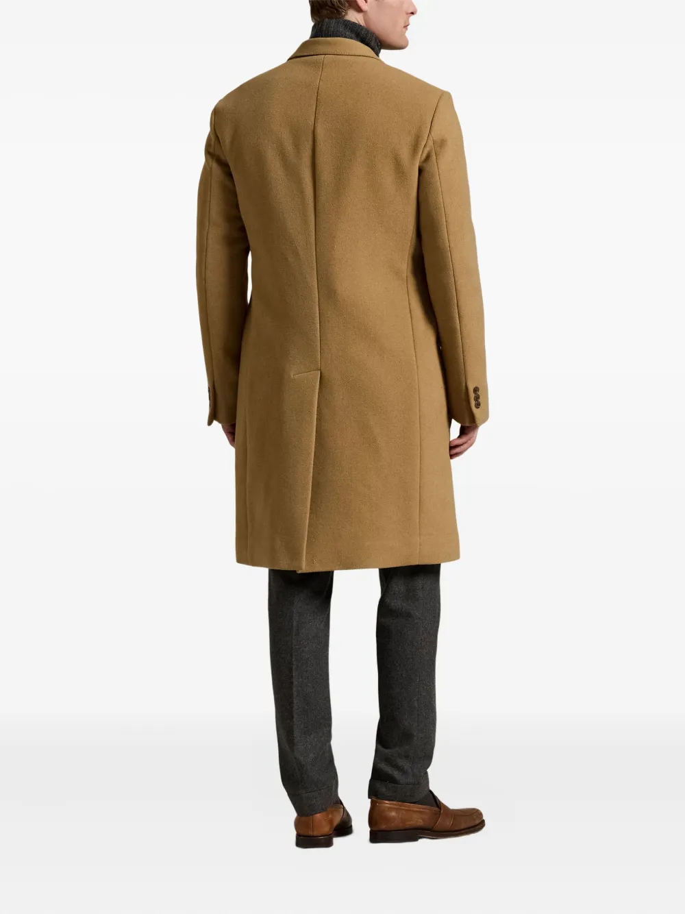 Polo Ralph Lauren Mens Collared Single-breasted Wool-blend Coat Camel Xl In Brown