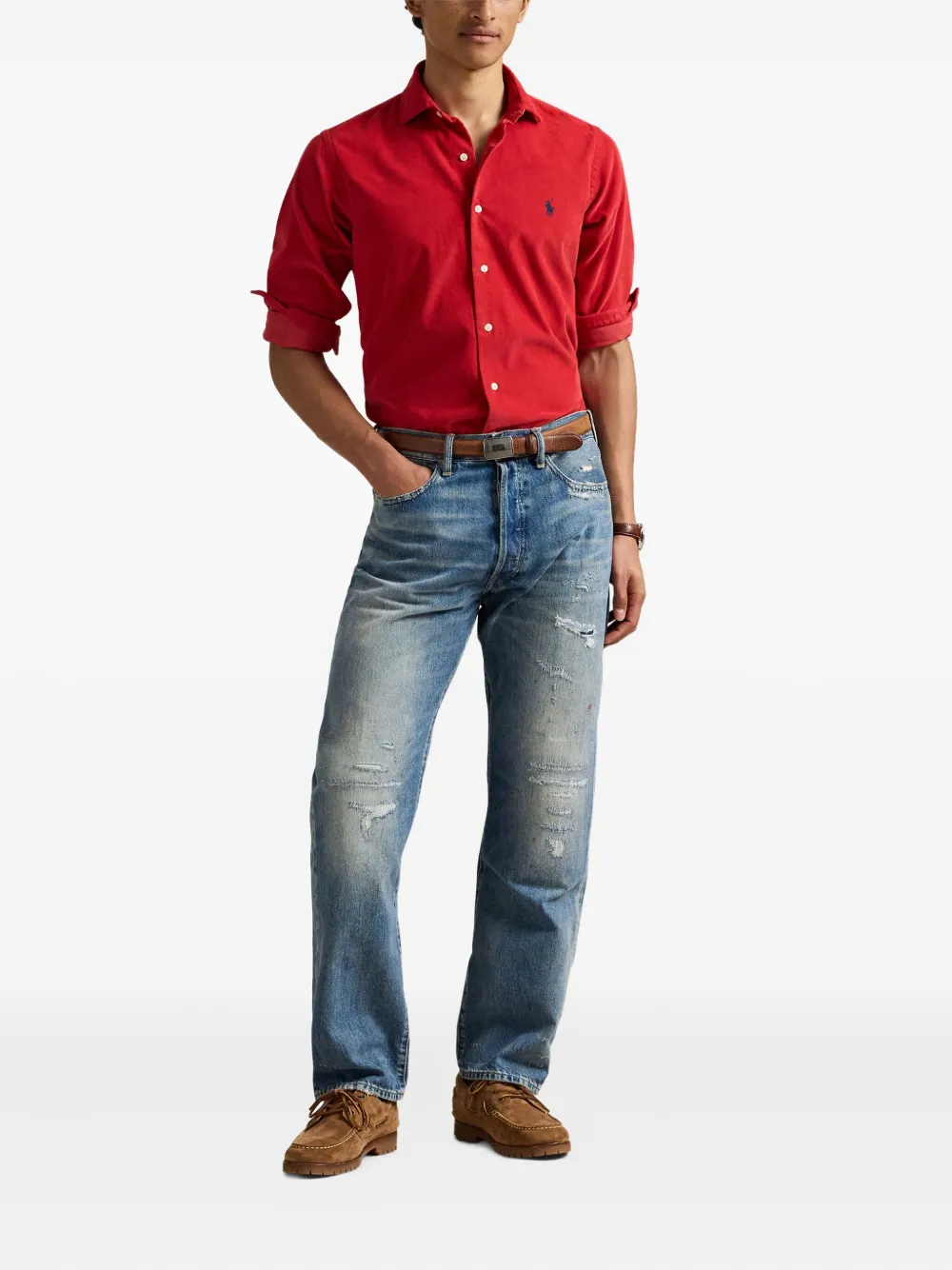 Polo Ralph Lauren corduroy embroidered-logo shirt - Rood