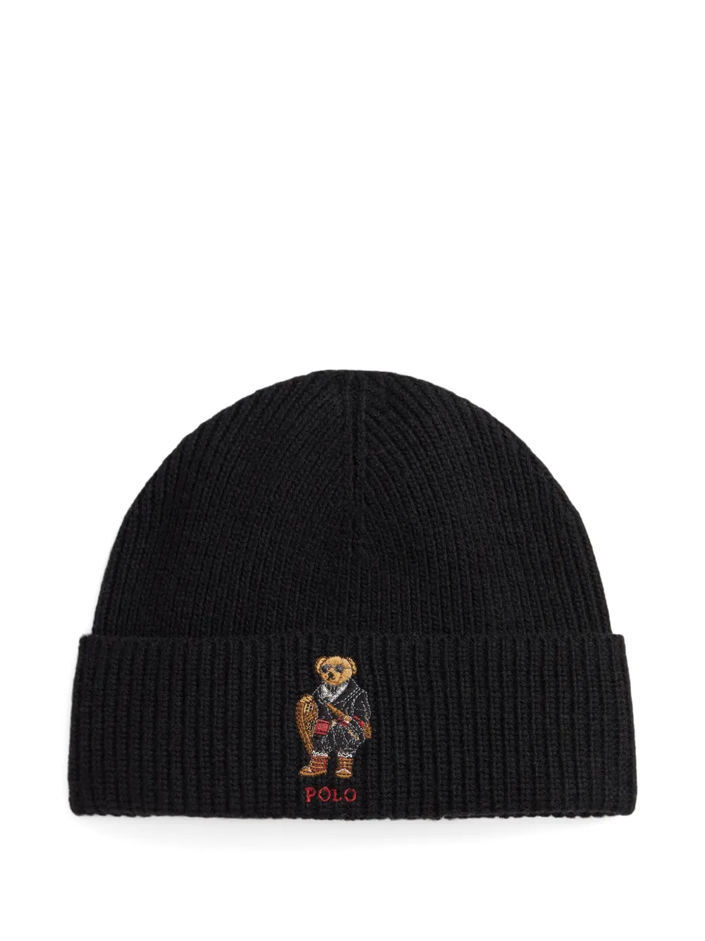Polo Ralph Lauren bear-embroidered ribbed beanie | Black | Image 1