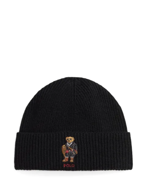 Polo Ralph Lauren gorro tejido de canalé con oso bordado
