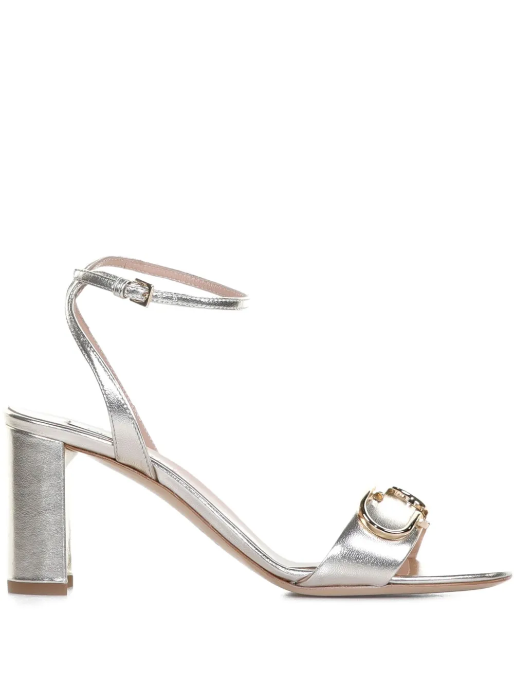 Ninalilou Buckle-detail Block-heel Sandals In Silver