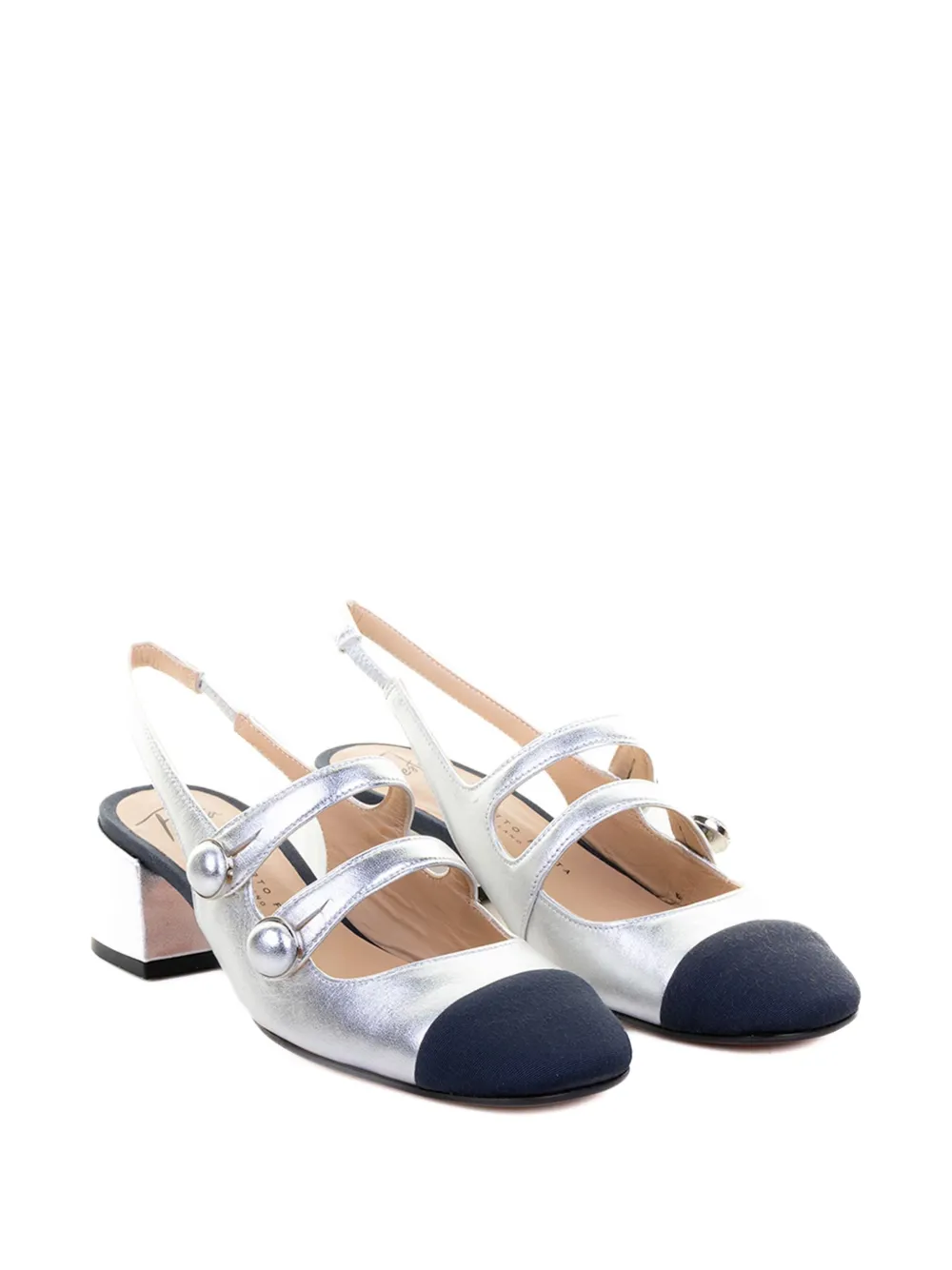 Roberto Festa Chanel Slingback Double Leather Strap In Silver