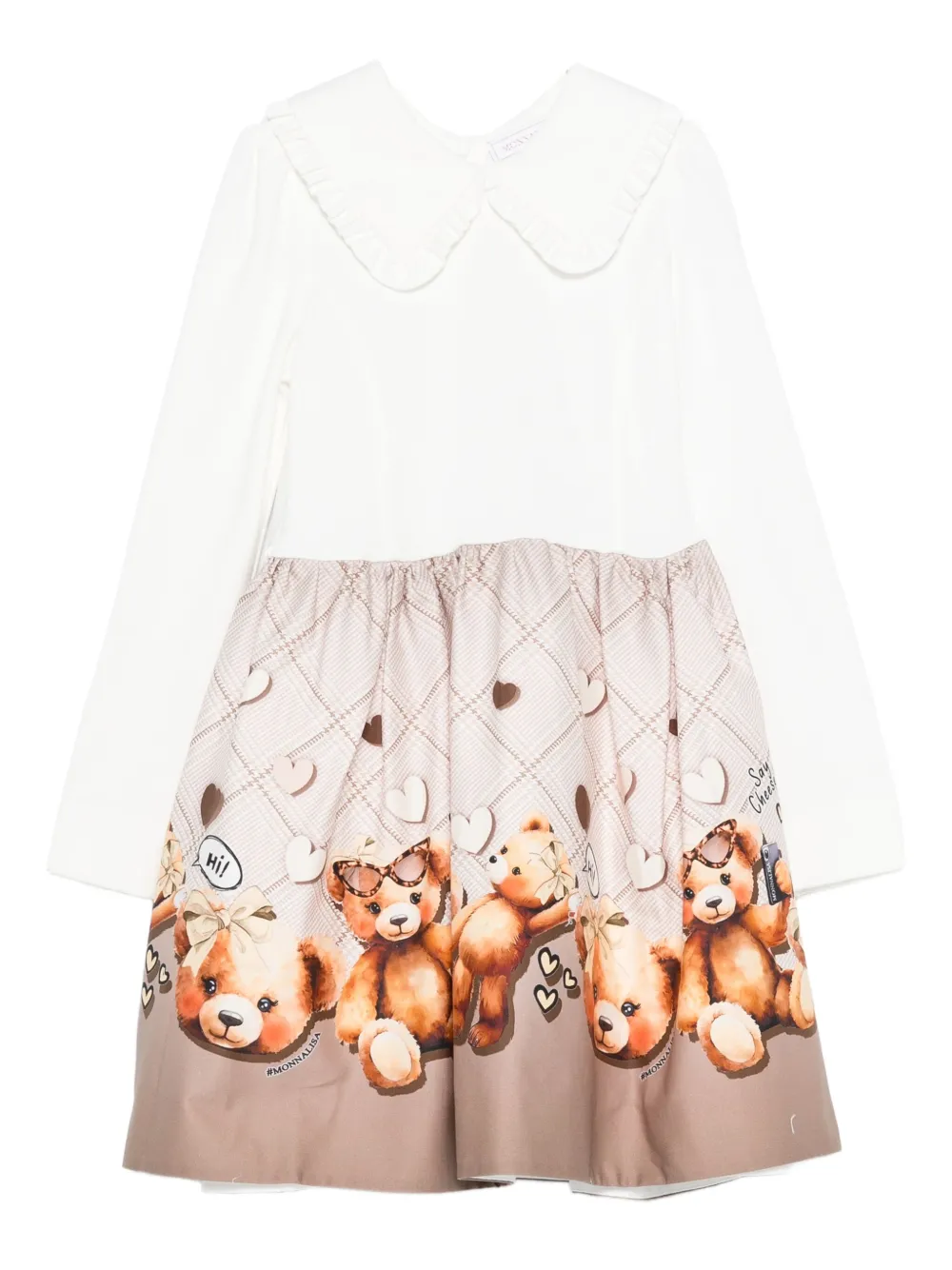 Monnalisa Peter Pan collar teddy-print dress | White | Image 1