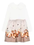 Monnalisa Peter Pan collar teddy-print dress - White
