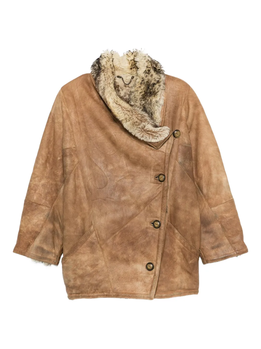 Pre-owned A.n.g.e.l.o. Vintage Cult 1980s Fur-trim Coat In Brown