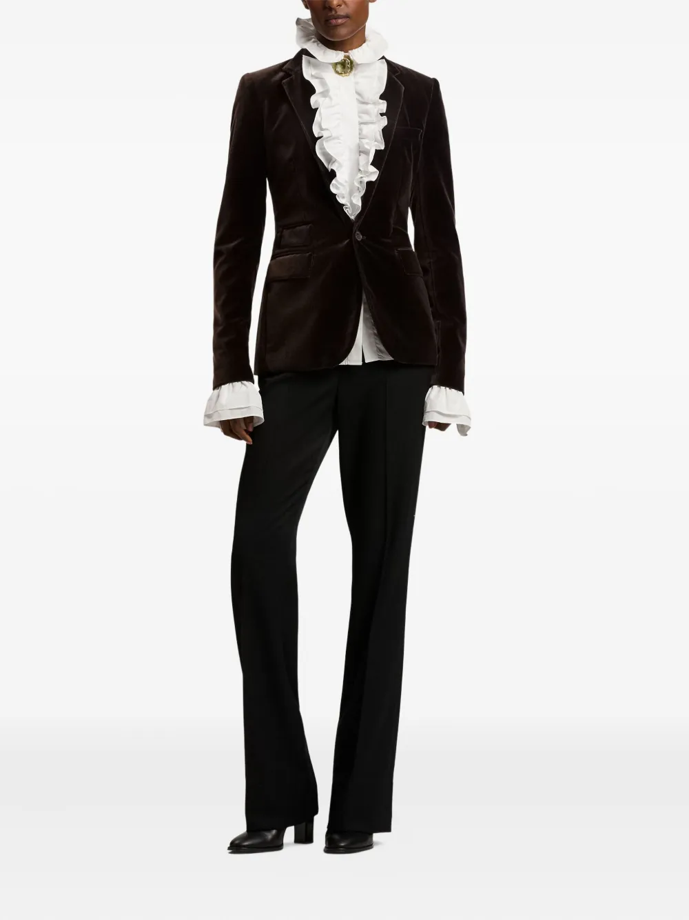 Ralph Lauren Collection Fluwelen blazer met ruches - Bruin