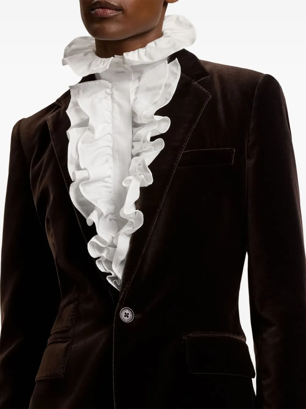 Ralph Lauren Collection Fluwelen blazer met ruches Bruin