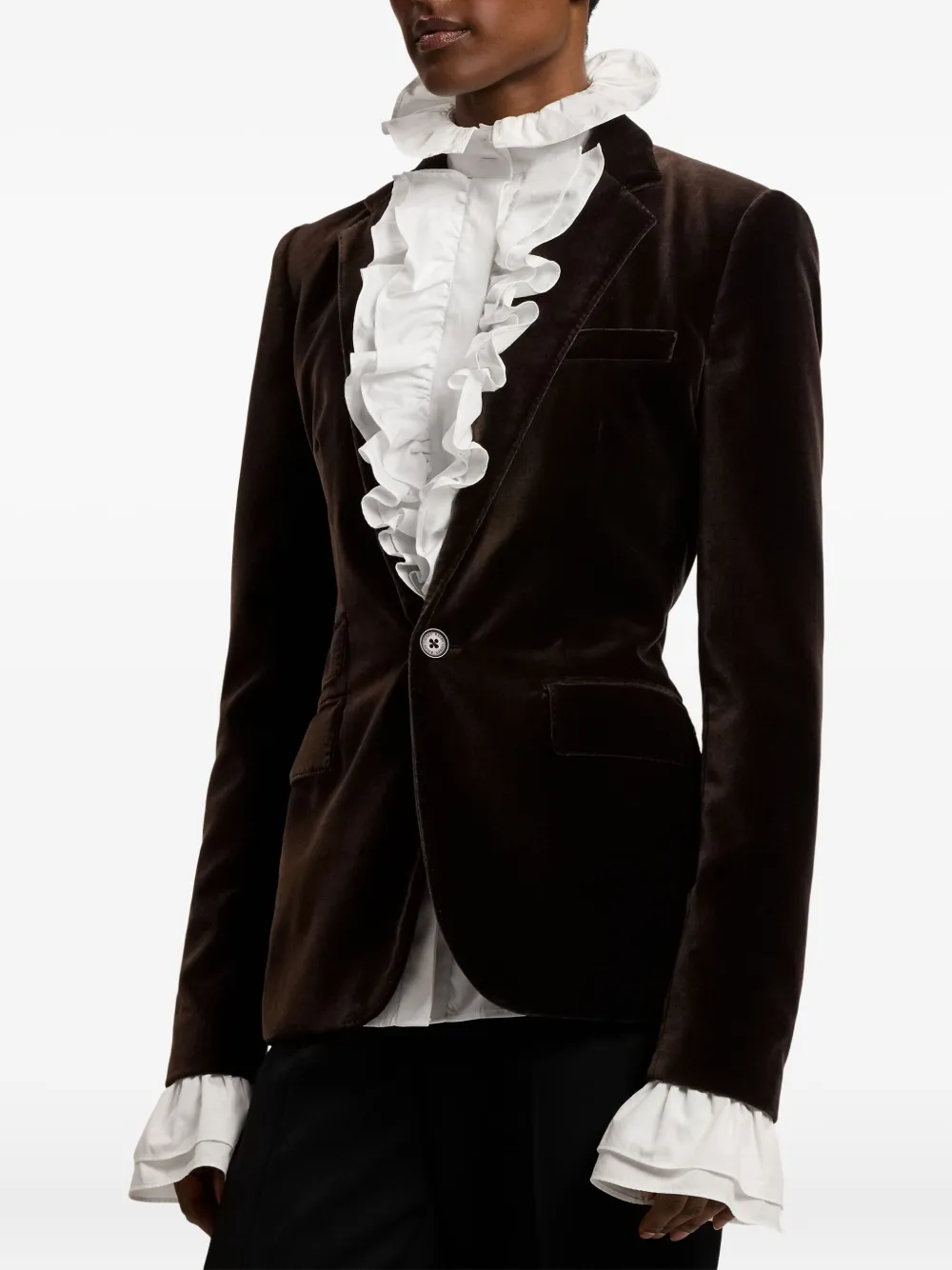 Ralph Lauren Collection Fluwelen blazer met ruches Bruin