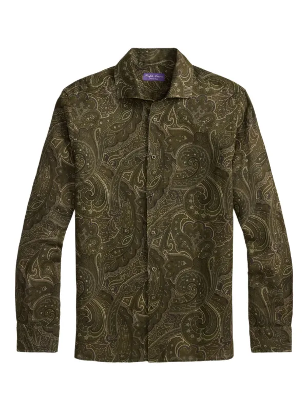 Ralph Lauren Purple Label Paisley-print Long-sleeved Men Shirt - Green Ralph Lauren Purple Label Paisley-print Long-sleeved Men Shirt - Green