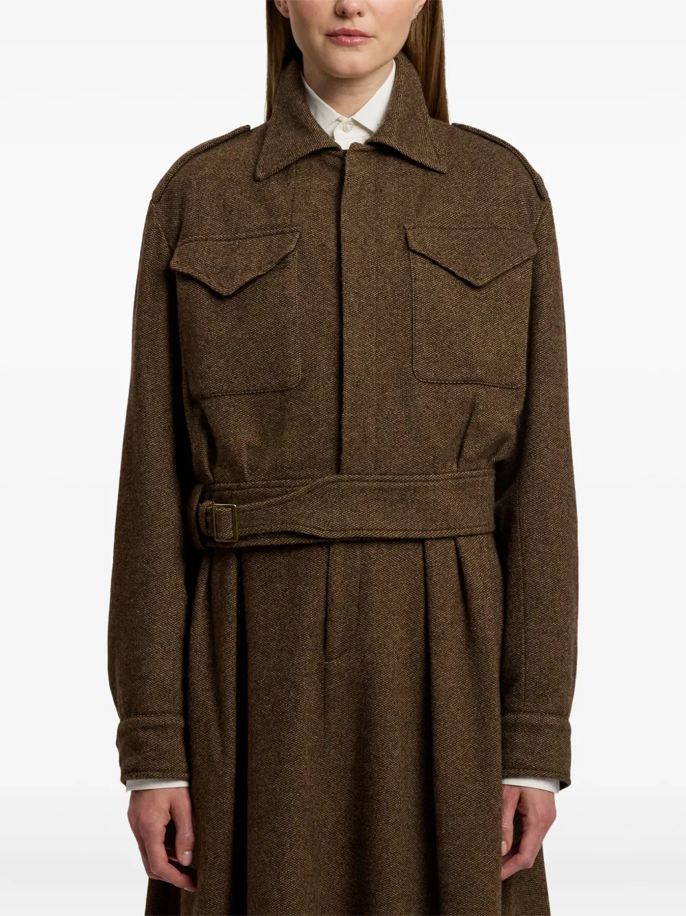 Ralph Lauren Belted Flap-pocket Jacket In Brown