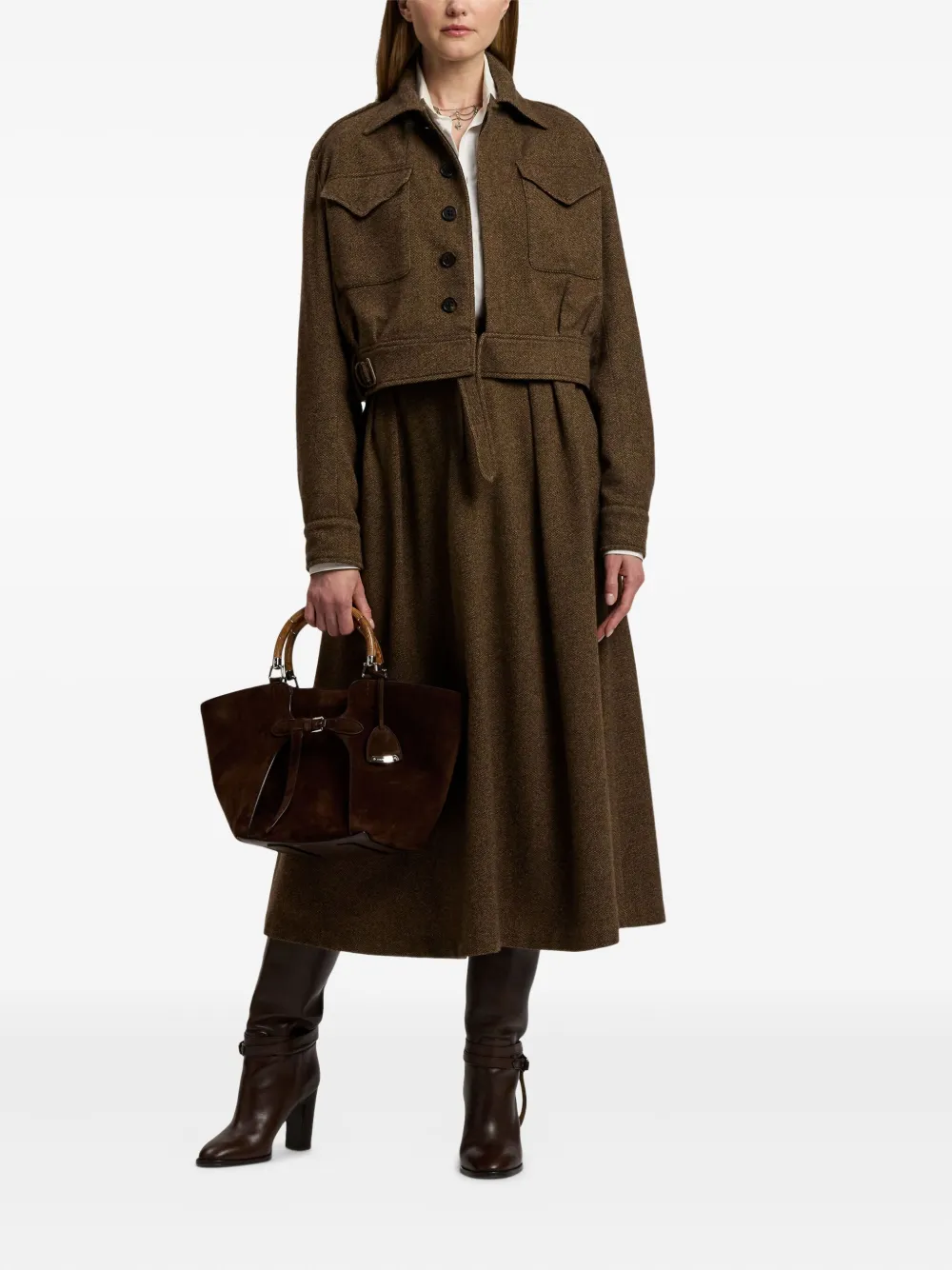 Ralph Lauren Belted Flap-pocket Jacket In Brown