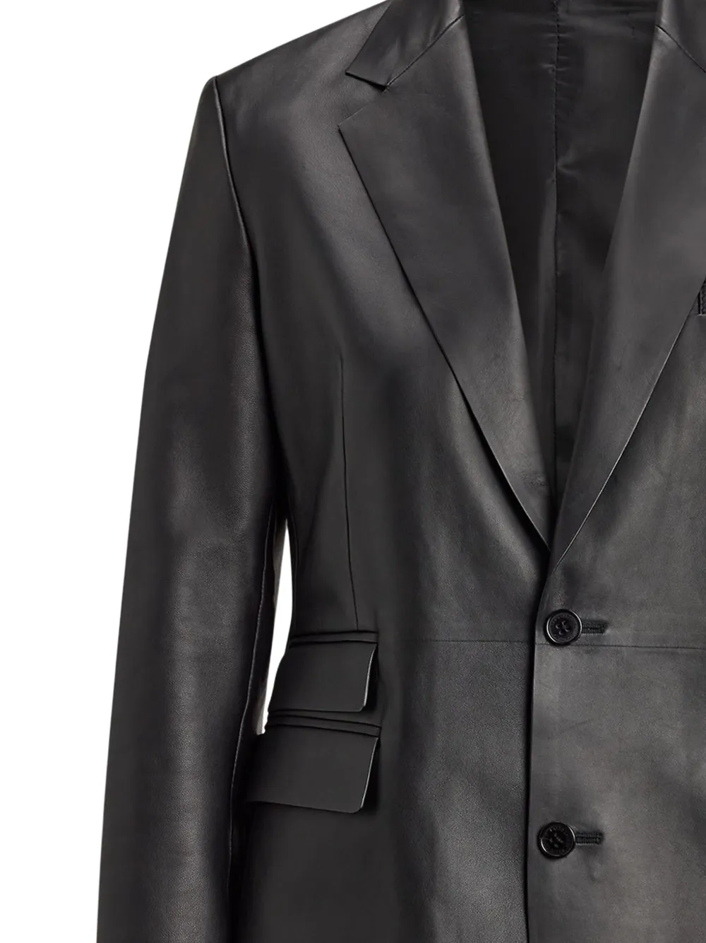 Ralph Lauren Single-breasted Leather Blazer In Black