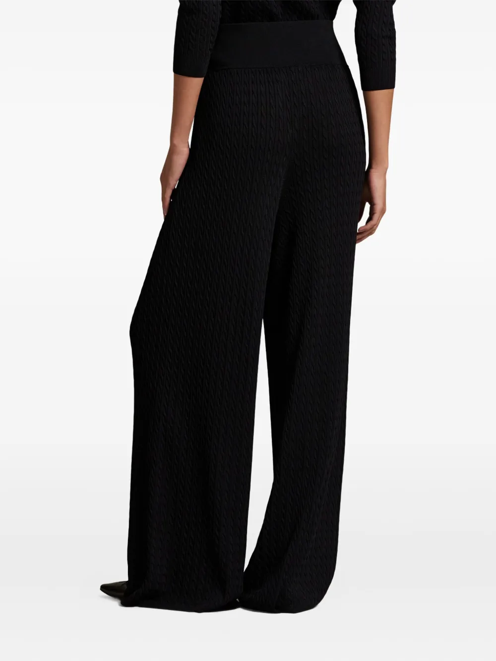 Polo Ralph Lauren Cable Knit Wide Leg Pants In Black