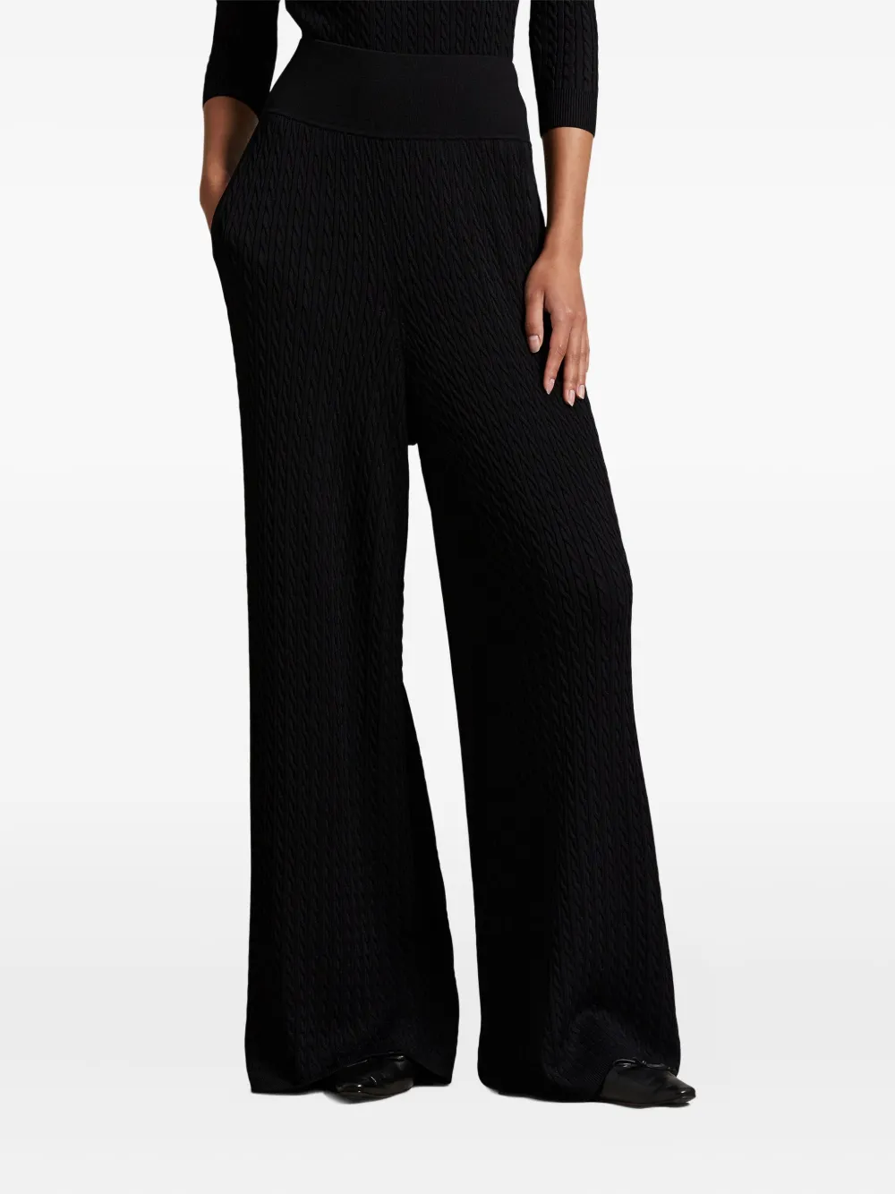 Polo Ralph Lauren Cable Knit Wide Leg Pants In Black
