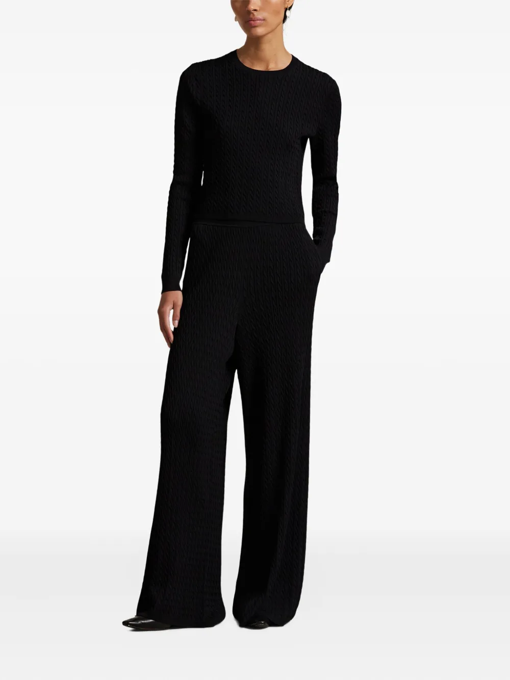 Polo Ralph Lauren Cable Knit Wide Leg Pants In Black