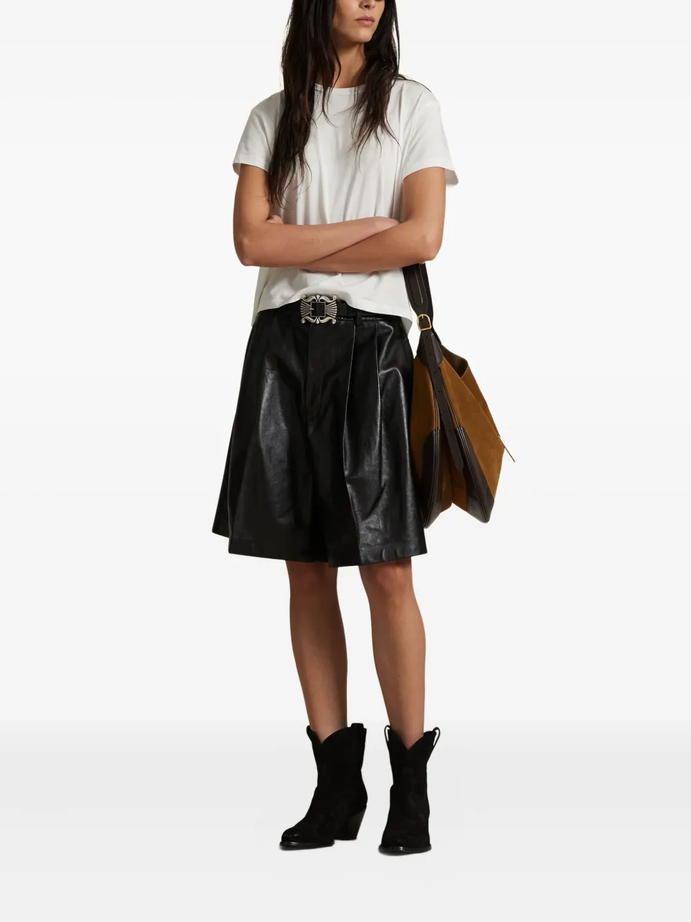 Polo Ralph Lauren Pleated Faux-leather Shorts In Black