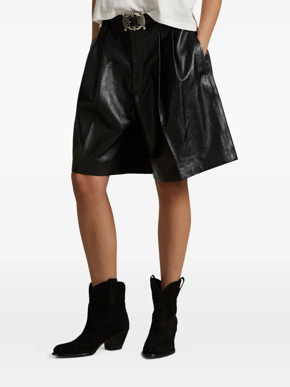 Polo Ralph Lauren Pleated Faux-leather Shorts In Black