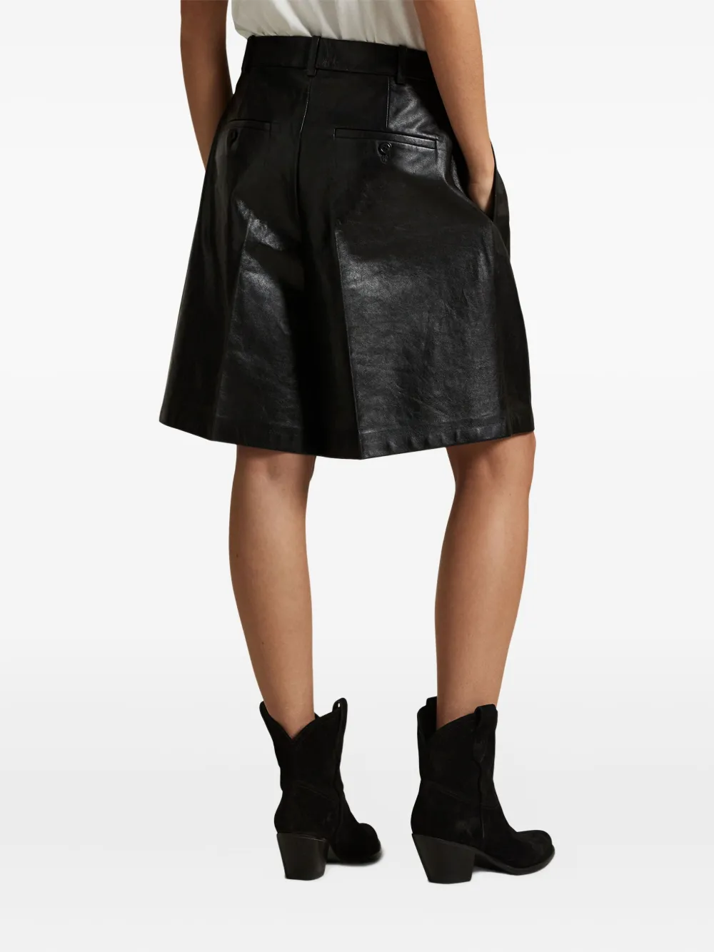 Polo Ralph Lauren Pleated Faux-leather Shorts In Black
