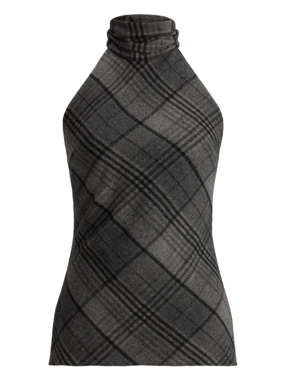 Ralph Lauren Collection توب بنقش كاروهات ورقبة عالية مطوية | رمادي | Image 1