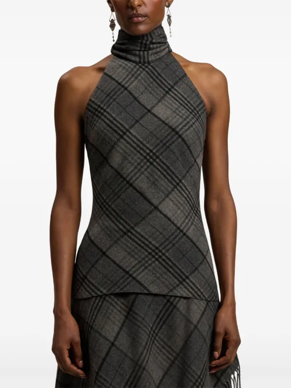 Ralph Lauren Collection Turtleneck check-pattern Top | Grey | FARFETCH