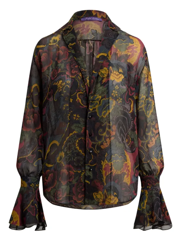 Ralph Lauren Collection Floral-print Bell-sleeve Silk Blouse in 001 MULTI