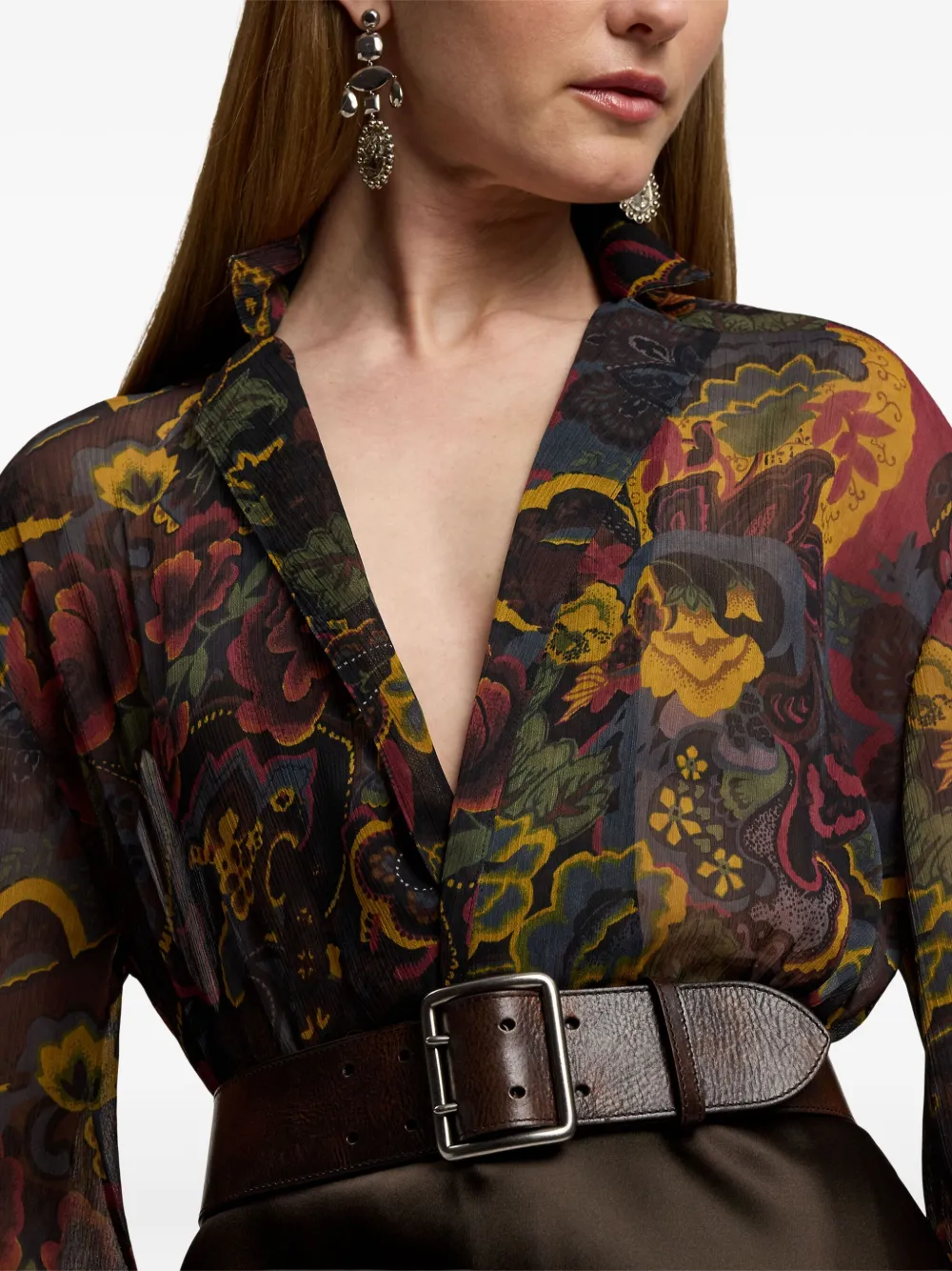 Ralph Lauren Floral-print Bell-sleeve Silk Blouse In Multi