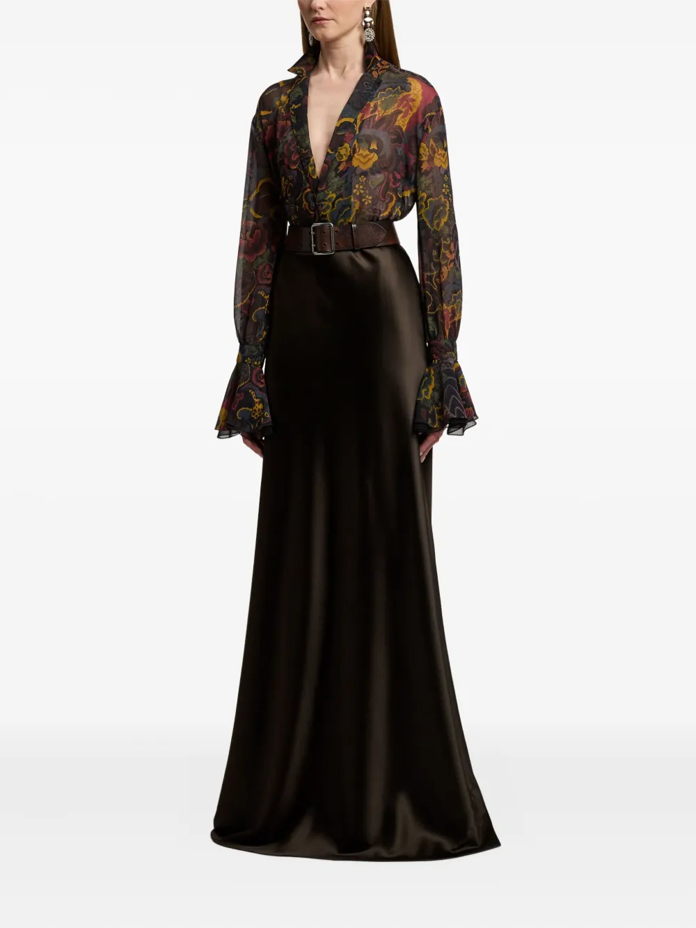 Ralph Lauren Collection floral-print bell-sleeve silk blouse - 001 MULTI