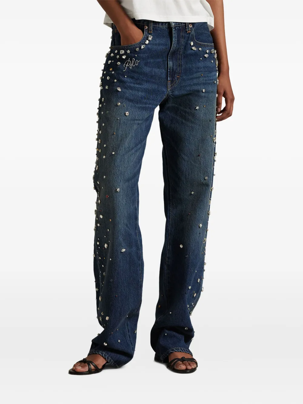 Polo Ralph Lauren Crystal-embellished Jeans In Blue