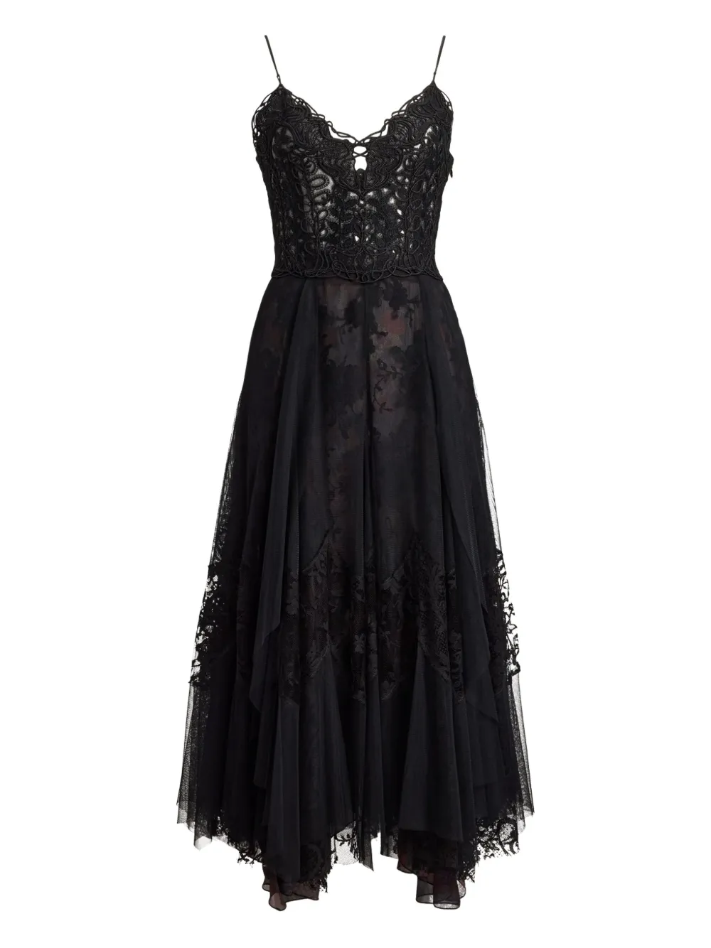 Ralph Lauren Lace-embellished Tiered Maxi Dress In Black