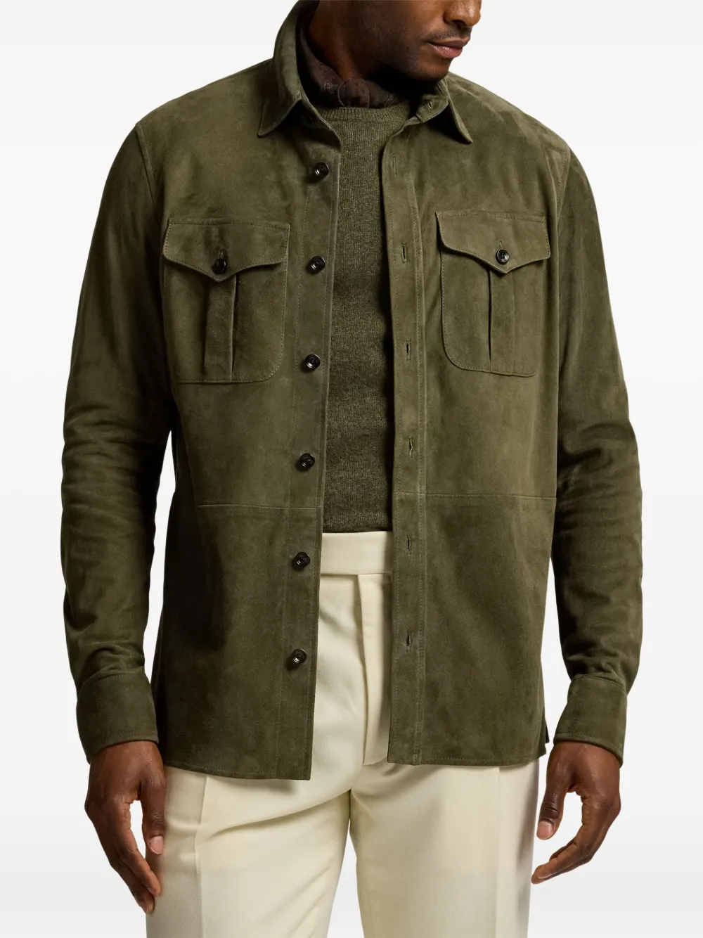 Ralph Lauren Button-fastening Suede Shirt Jacket In Green