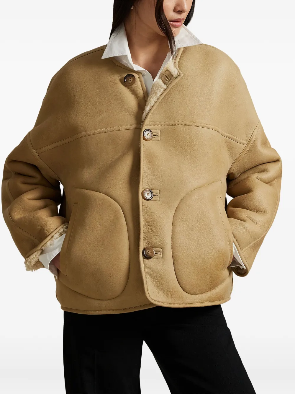 Polo Ralph Lauren Button-fastening Sheepskin Coat In Neutral