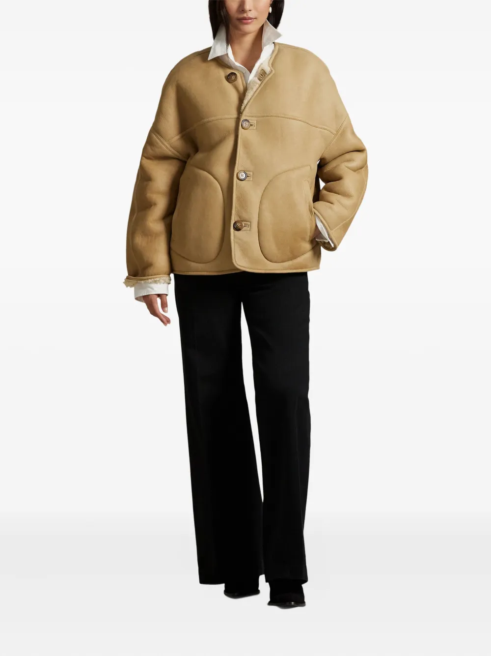 Polo Ralph Lauren Button-fastening Sheepskin Coat In Neutral