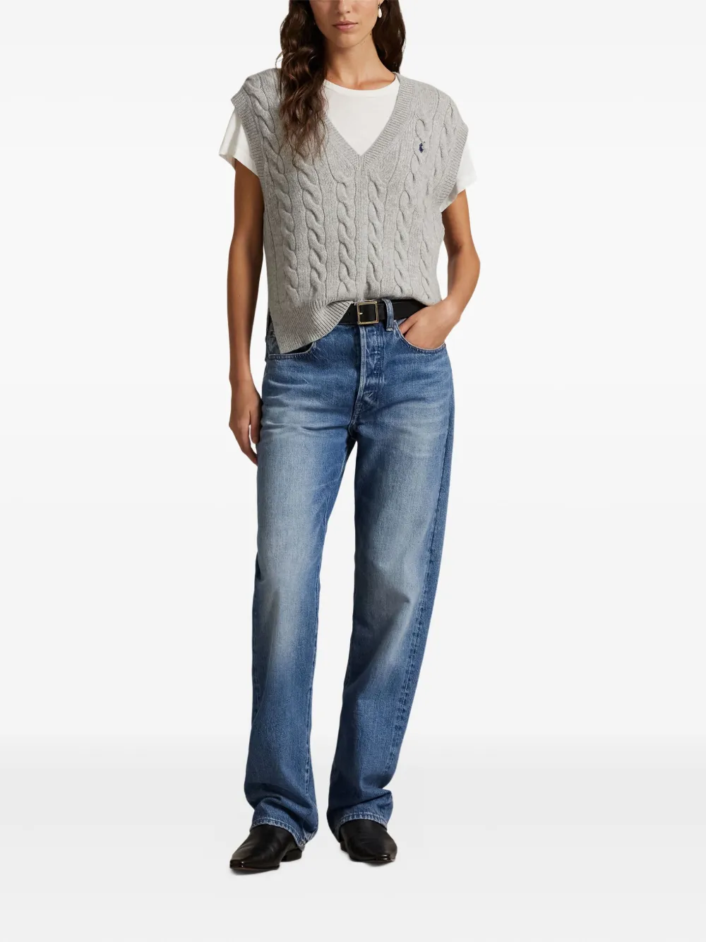 Polo Ralph Lauren Cable-knit V-neck Sweater Vest In Gray