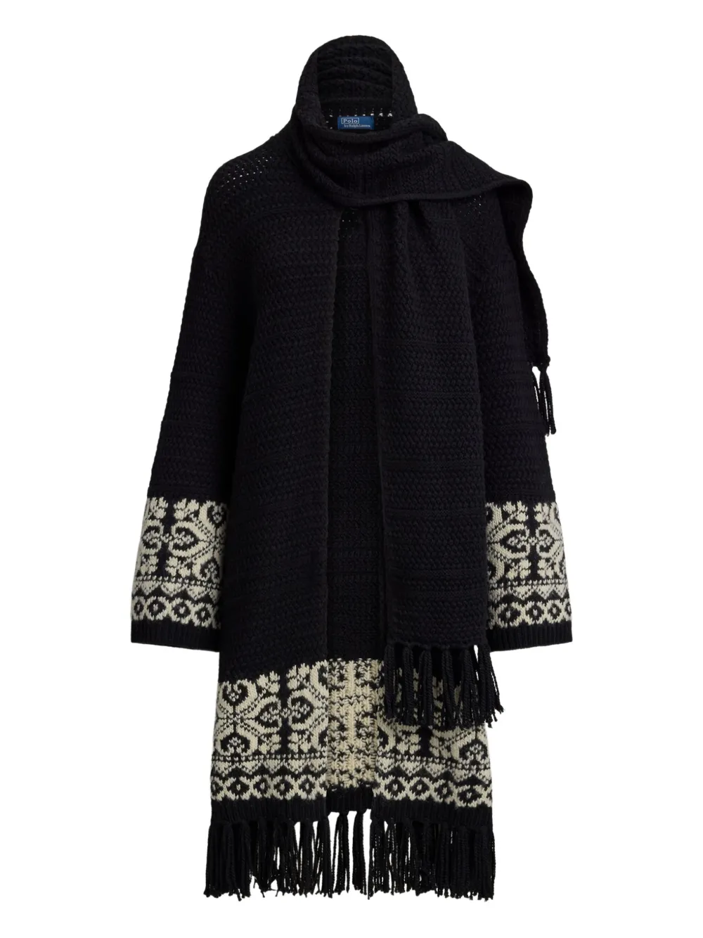 Polo Ralph Lauren Fairisle-pattern Fringed Cardigan In Black